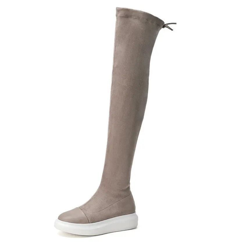 QUTAA/ платформа Обувь на теплом меху осень-зима женская обувь, на платформе на высоком каблуке из натуральной кожи и флока универсальные ботфорты Size34-39