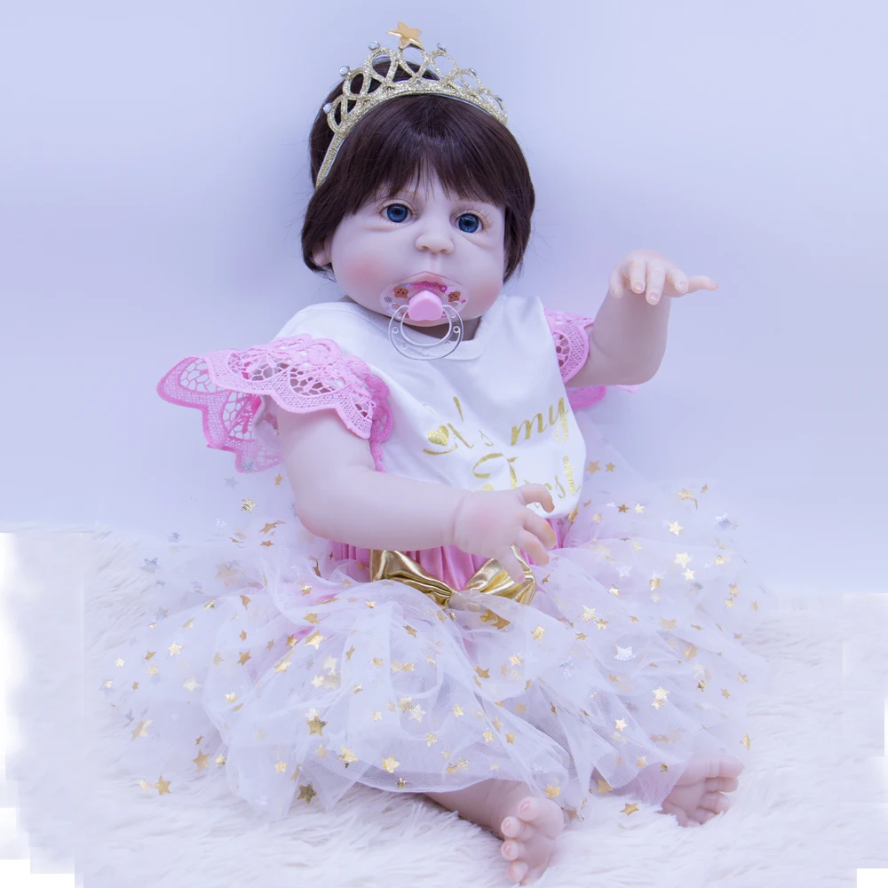 23 Inch Reborn Baby Girl Doll Full Silicone Body 57 cm Lifelike Baby Toy For Sale Kids Birthday Gift fashion Presente bath toy