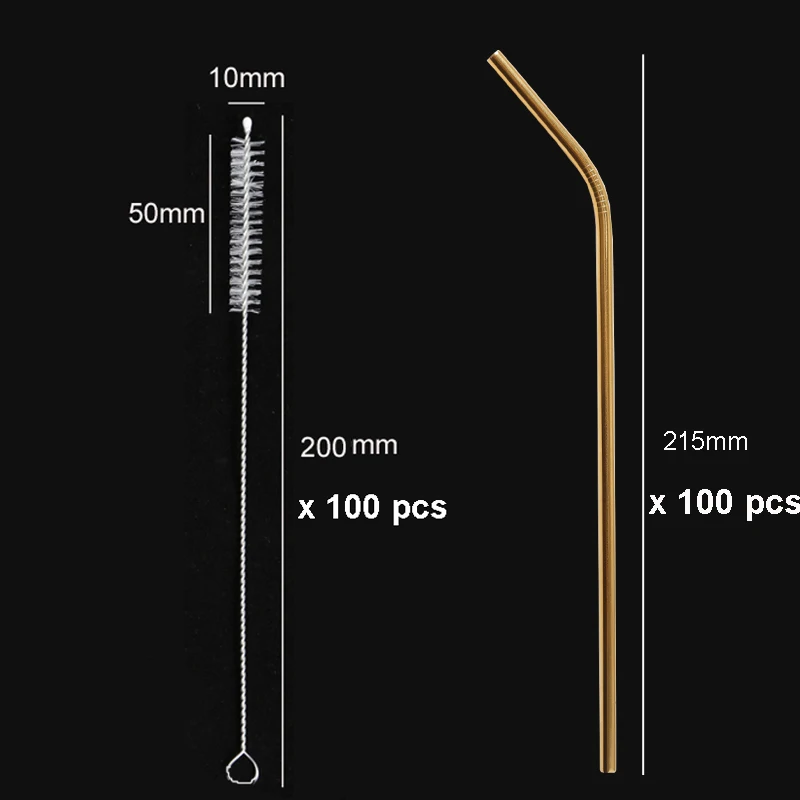 100 шт/партия многоразовые металлические соломинки E-co дружественные нержавеющей стали питьевой соломинки с кистью мешок 215 мм* 6 мм трубы для 20/30 унций кружки - Цвет: Gold type 2