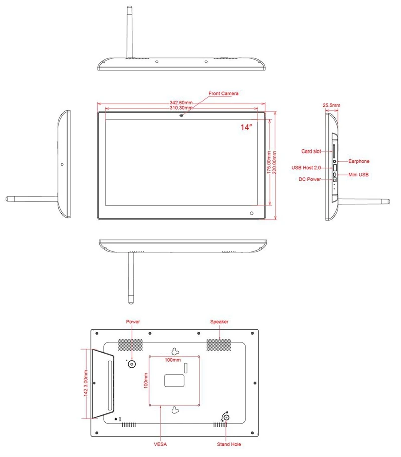 14 дюймов ЖК Android 4,4 плоский телевизор панель ПК с Wi-Fi