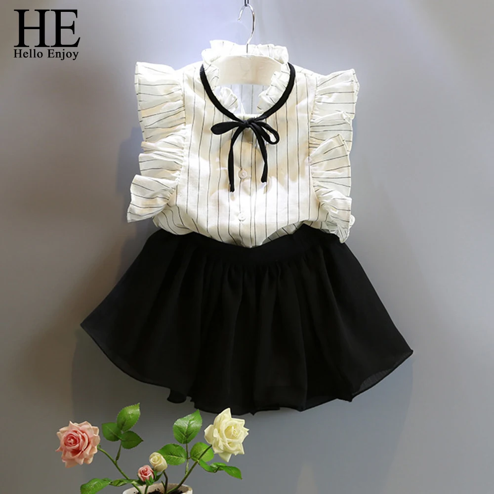 

HE Hello Enjoy Girl Clothing Sets Fashion Children Clothes Summer Stripe Shirt+Skirt Shorts Suits New Girls 2018 Clothes Kids