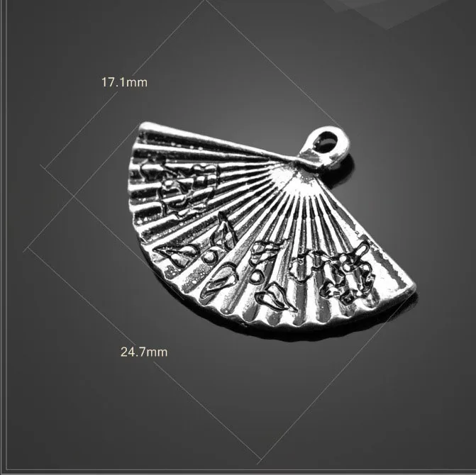 

High quality 10 PCS/Lot 24.7mm*17.1mm antique silver plated Chinese style hand fan charms for diy jewelry