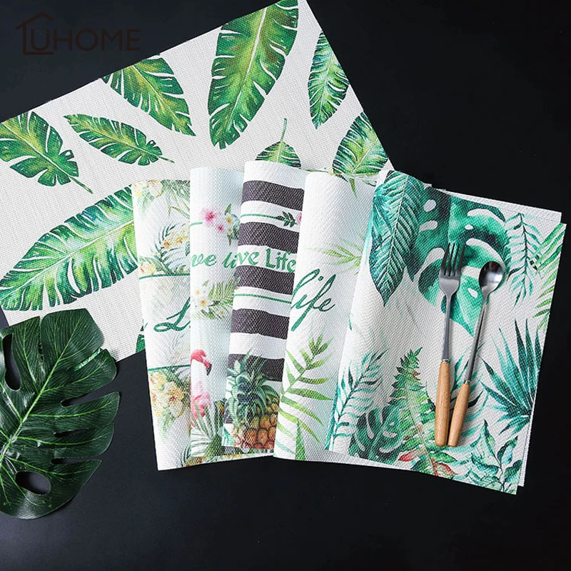 

45x30cm Plant Flamingo Printing Dinner Placemat Waterproof Pvc Dining Table Mat Disc Bowl Pad Coasters Table Decoration
