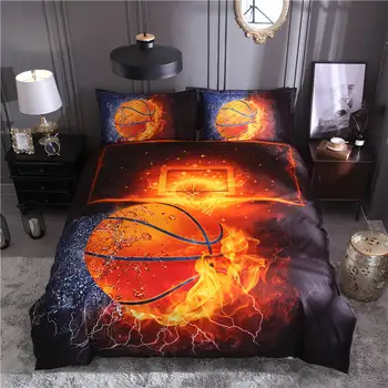 

Burning Basketball Bedding Set With Black Background Duvet Cover Pillowcase Soft Comfortable Bed Set