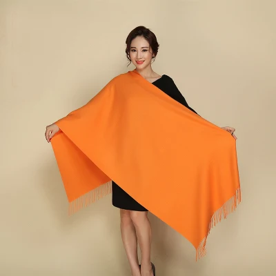 Однотонные оранжевые мягкие женские новые большие модные тонкие кисточки кашемир пашима толстые длинные шали шарфы wrap теплые оптом 112002 - Цвет: orange