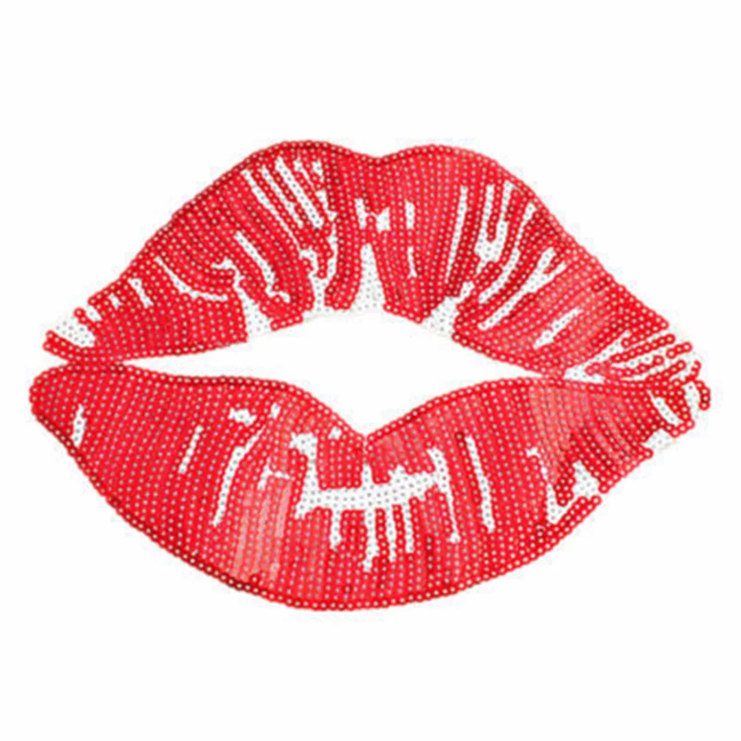 JX-LCLYL New Red Lips Sequins Embroidered Applique Iron On Patches Clothes Bag Hat Fabric