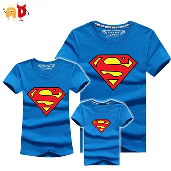 

AD 1PCS Superman Family Matching T shirts Quality Cotton Summer Style Mother and Daughter Father and Son Clothes Mommy and Me