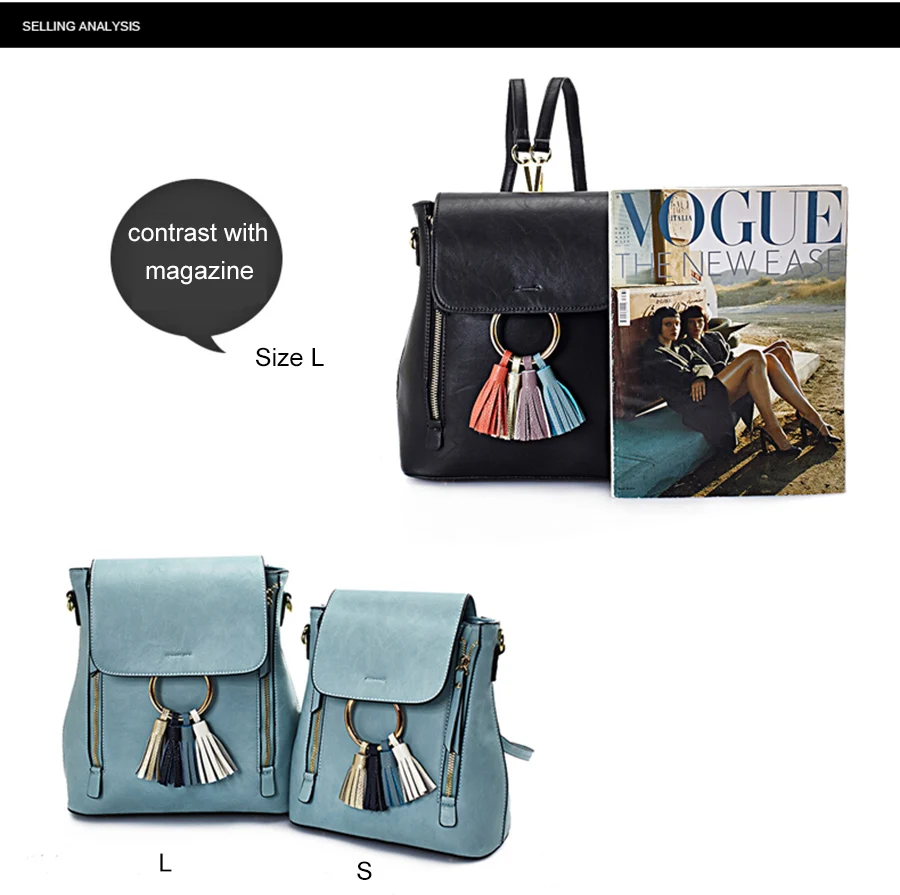 JKBW Women's Backpacks Korean Fashion Small Leather Bag Top-quality PU Tassel Zipper Bags Mini Backpack Round Ring School Bags (2)