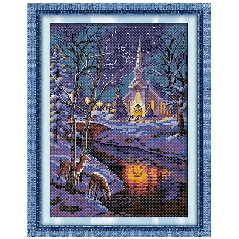 

oneroom Winter night scenes counted Cross Stitch 11CT 14CT Cross Stitch Set Wholesale DIY Cross-stitch Kit Embroidery Needlework
