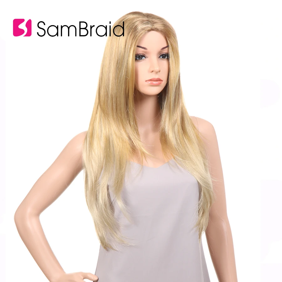 Sambraid прямо длинные прически Silky Straight, эффектом деграде(переход от темного к синтетические волосы парик для 24 дюйма волосы для женщин парик