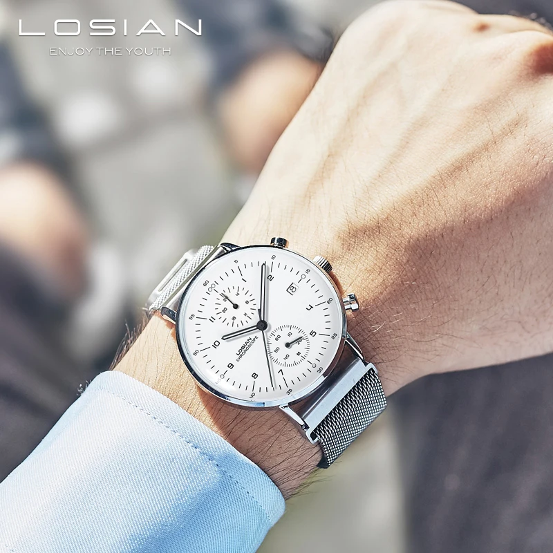 

LOSIAN Wristwatch Mens New Fashion 2018 Minutes Hours Dial Calendar Watch for Men erkek kol saati watch relogio masculino