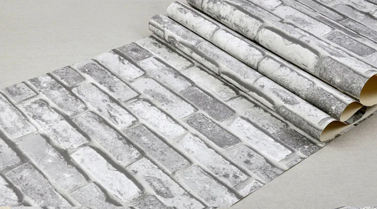 Современная винтажная кирпичная каменная настенная бумага для комнаты, 3D виниловая Водонепроницаемая рельефная настенная бумага в рулоне Papel De Parede, домашний декор, 10 м - Цвет: Light grey