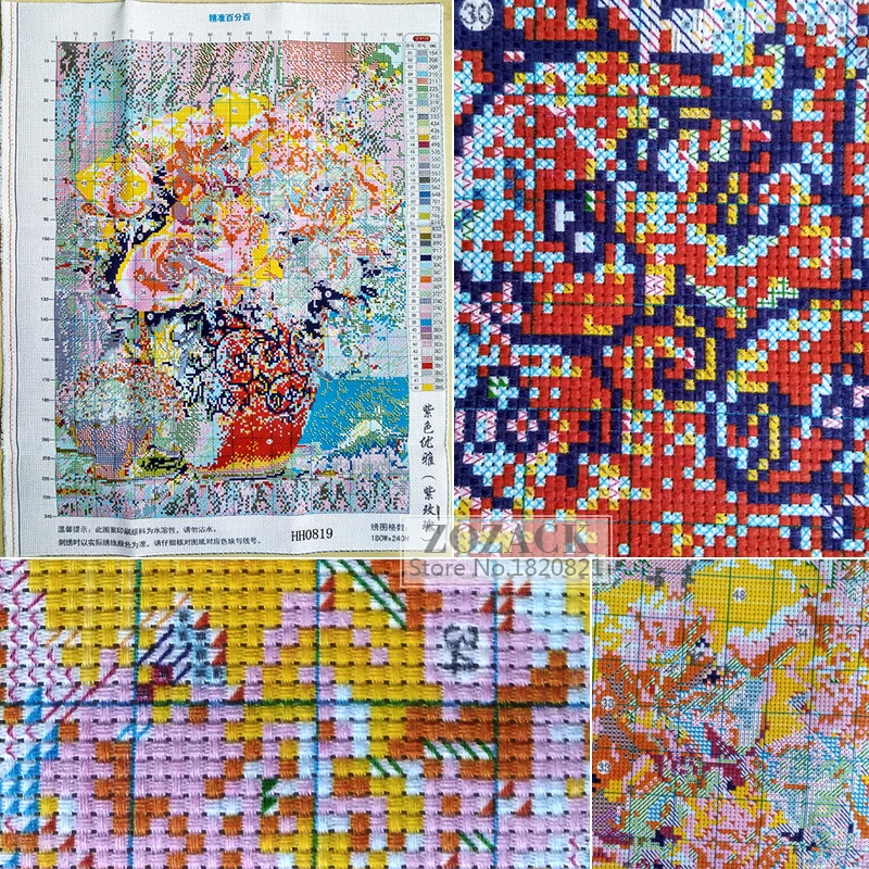 Zozack DMC DIY new living room house precision printing cotton cross stitch Kits embroidered Purple roses Flowers painting decor