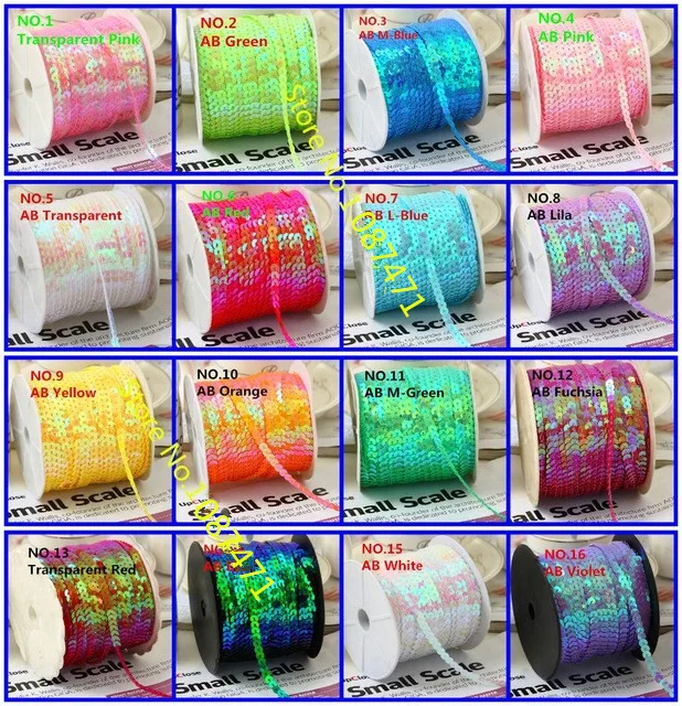 

100Yard 6mm AB Plated Spangle Sequins Ribbon Trim Sewing Paillette Stretch Strings Flat Round Sequins in Roll For Craft Clothing