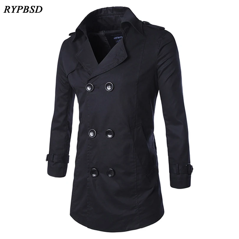 2019 Trench Coat Men Classic Double Breasted Mens Long