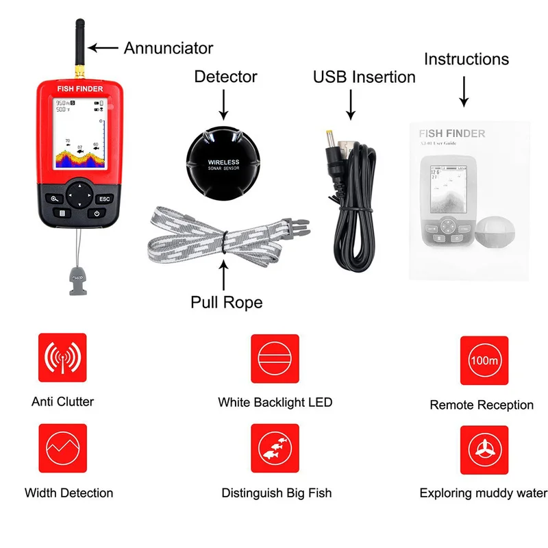 

Smart Portable Dot Matrix LCD Display Depth Fishing Finder with 100m Wireless Sonar Sensor Fish finder for Lake Sea Fishing