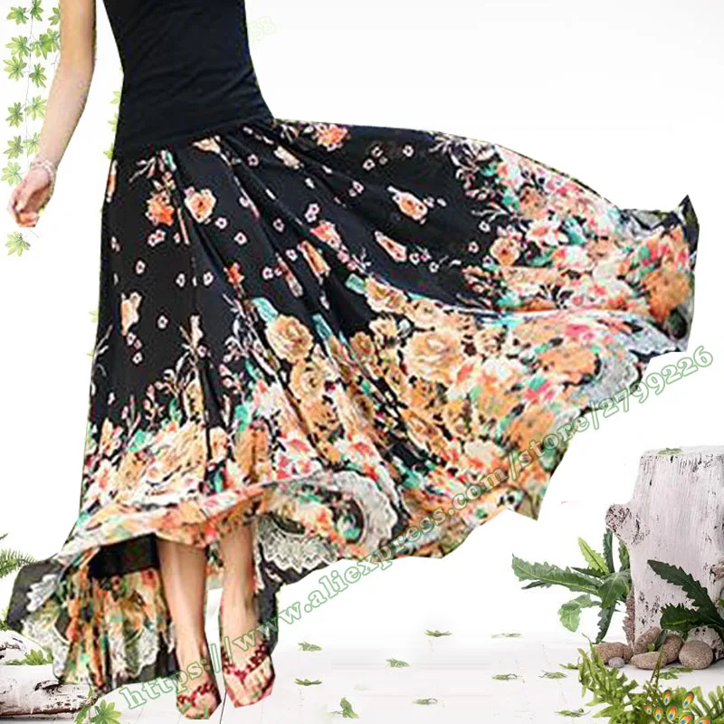 2018 Nieuwe Zomer Plus Size 6XL 5XL 4XL 3XL 2XL XXXXL Bohemen Chiffon zwarte Bloemen grote bloem Strand Maxi rokken womens 2018 Nieuwe Zomer Plus Size 6XL 5XL 4XL 3XL 2XL XXXXL Bohemen Chiffon zwarte Bloemen grote bloem Strand Maxi rokken womens