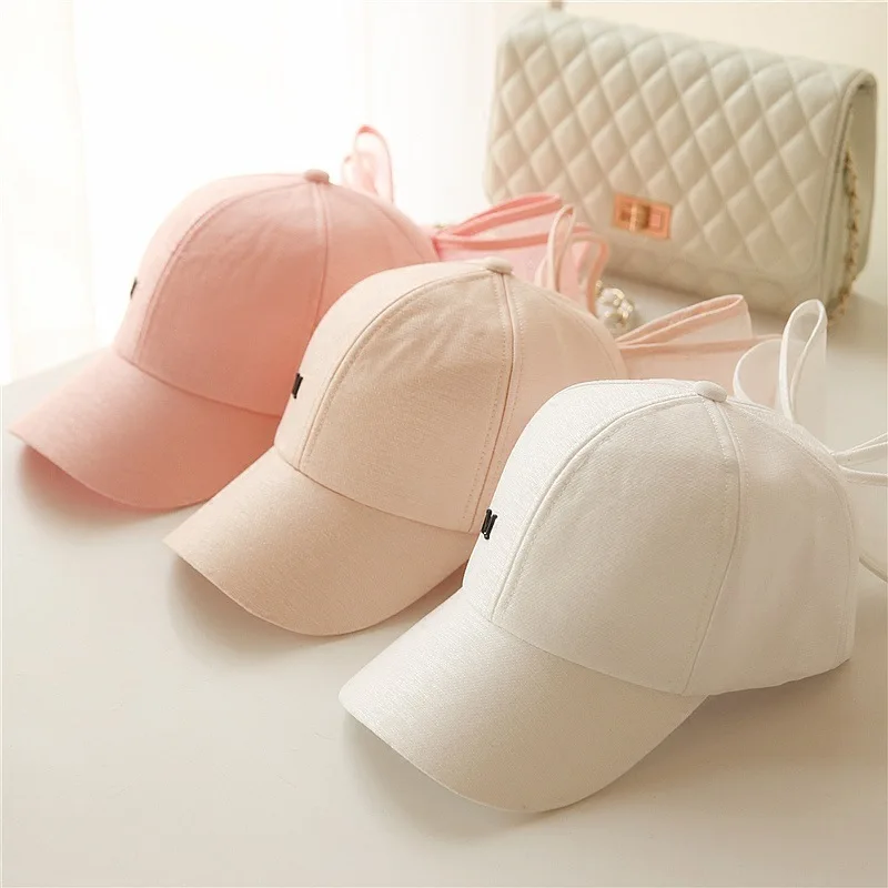 

Bow Caps for Women Girls New Fashion Big Bowknot Baseball Cap Korea Lovely Hats Black Pink White Colors Cotton Mesh Mark