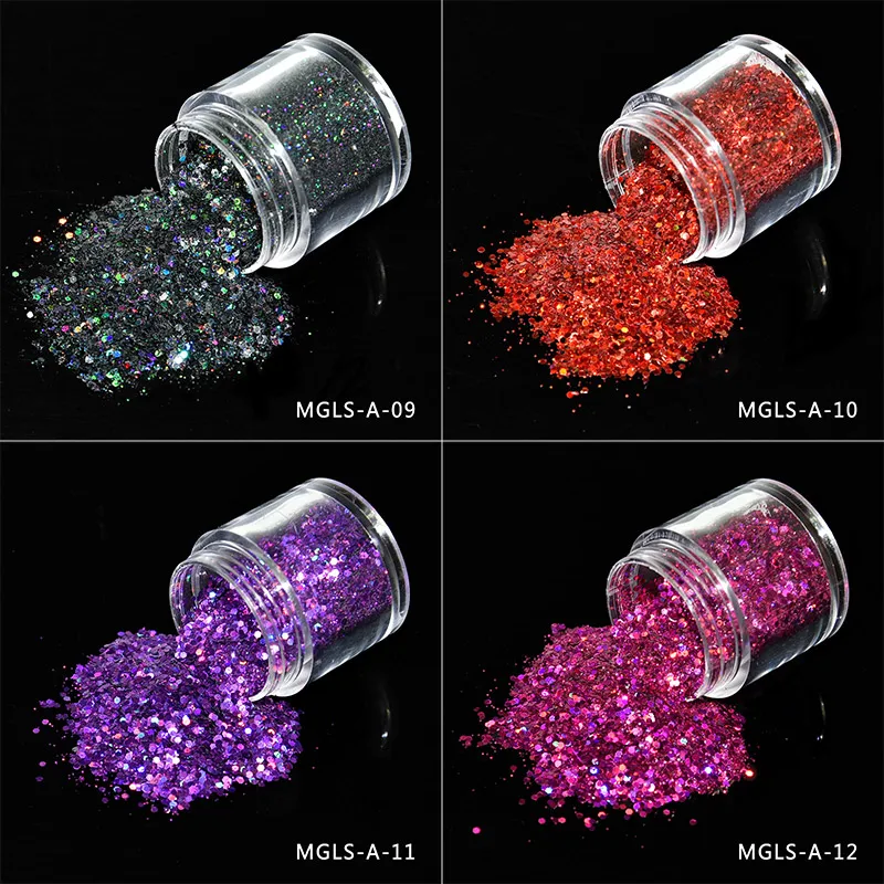 

10G JAR 12Colors , MGLS-A Holo Mixed Shape Gold Silver Laser Sequins Nail Art Glitters Flakes Nail Art Powder Nail Decoration