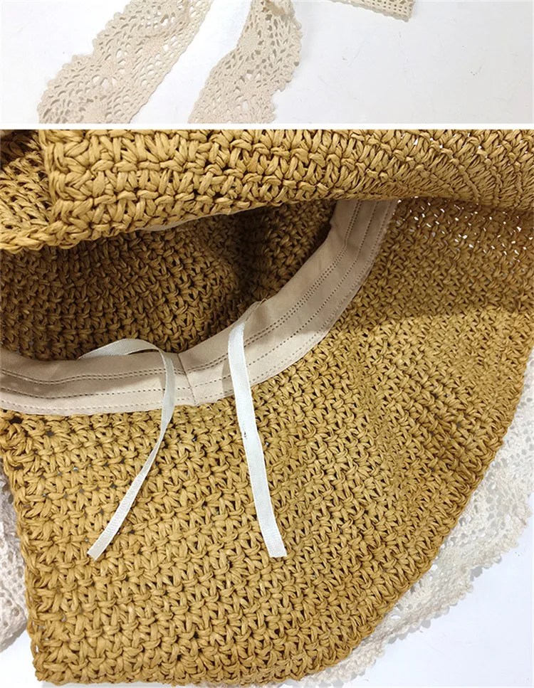 2018 Hot Sale French Mori Girl Style Lace Sunshade Straw Hat Summer Take a Holiday Windproof Beach Hat ACA31 (23)