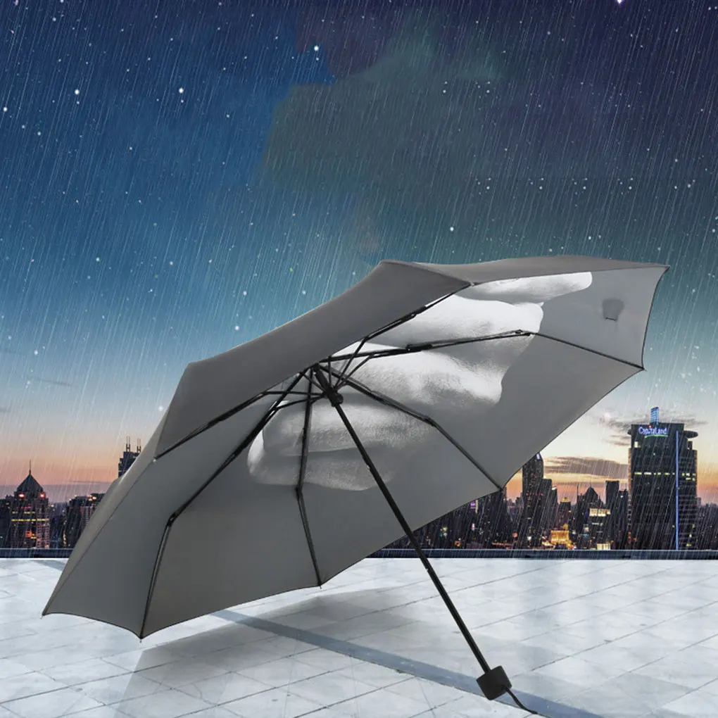 

Portable Manual Black Cool 3 Folding Umbrella Personalized Foldable Rain Parasol Rainy Accssories