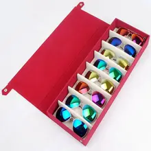 Флок материал 8 пар солнцезащитных очков хранения коробки винно-красный Органайзер Ювелирных Изделий Дисплей лоток держатель