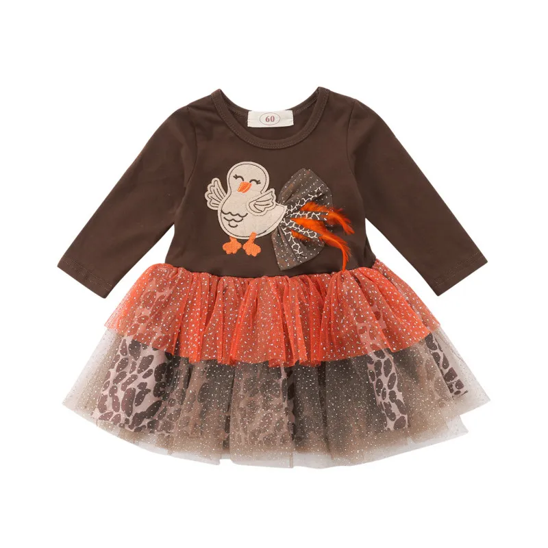 

Spring Autumn Baby Girls Thanksgiving Clothes Kid Girls Cute Turkey Leopard Tutu Dress Long Sleeve Ball Gown Girl Dresses 6M-3T