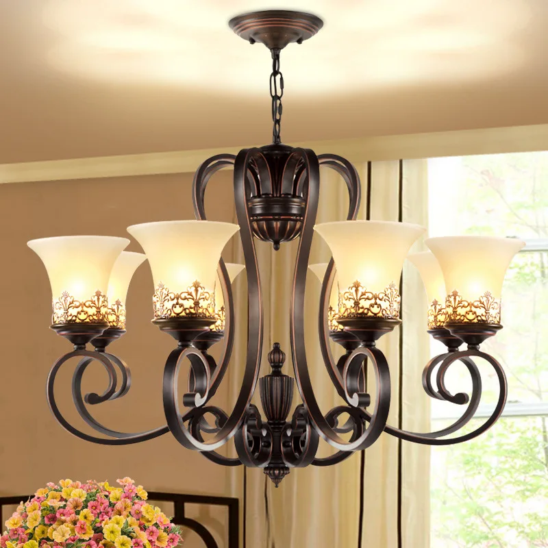 

Factory direct American chandelier Nordic simple living room lamp bedroom Hotel retro Iron Chandelier