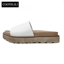 COOTELILI 35-39 Платформы Плоские Туфли Для Женщин Повседневная Лето ПУ Кожа Скользит Женские Каблуки Черный Белый Дамы Тапочки