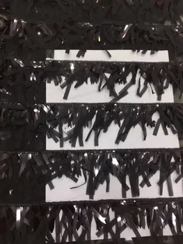 

French Net Lace Fabric 2019 Latest African Guipure Lace Fabric with Embroidery Mesh Tulle Black Gold Cord Sequins Lace Fabric