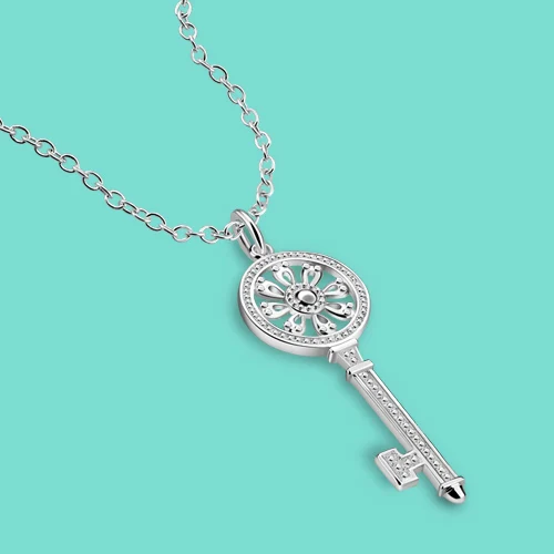 

Minimalism 925 Silver Necklace Women's Key Pendant design Solid Silver Clavicle Chain 46cm Size Female silver jewelry