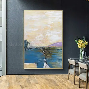 

Canvas painting cuadros decoracion abstract Seascape acrylic blue yellow painting Wall art Pictures for living room home decor11