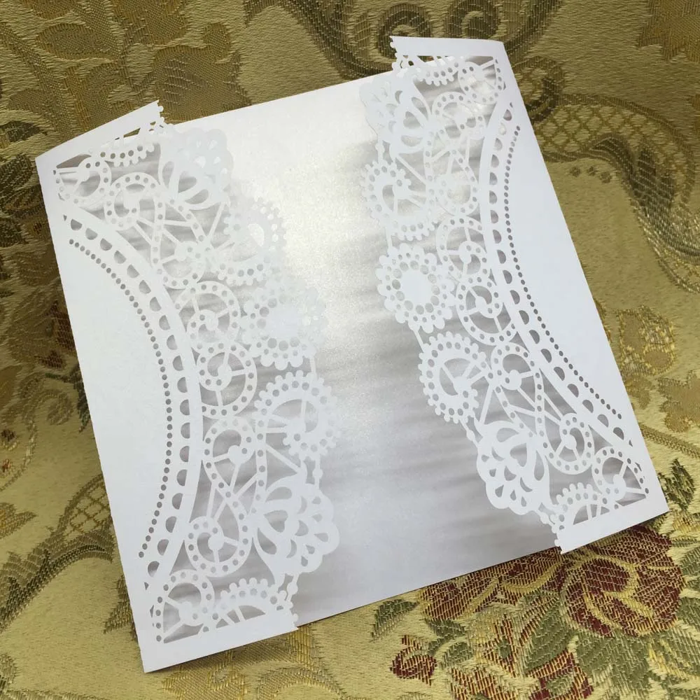 

40 pcs/set White Laser Cut Wedding Cards Hollow Out Craft Invitation Cards Flower Pattern For Celebration Birthday Party