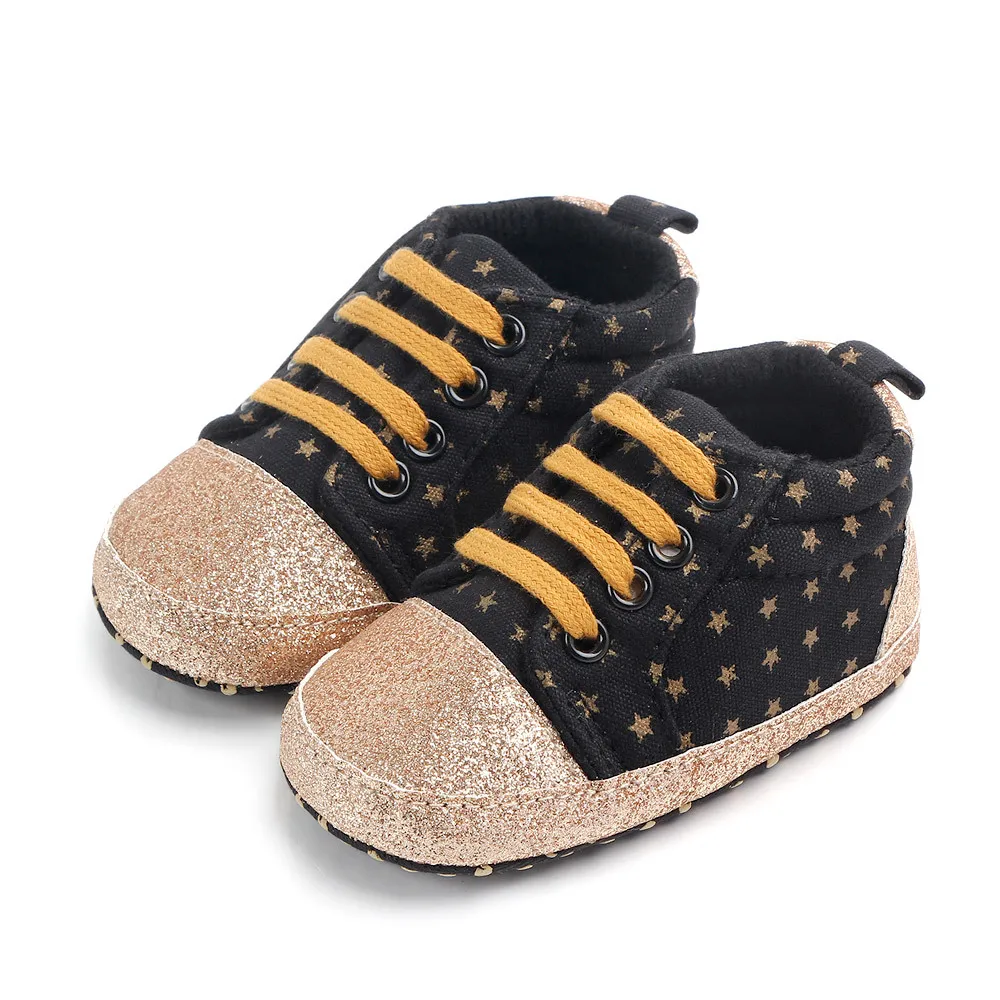 Spring Canvas Baby Girls Boys Firstwalker Shoes Newborn Bling Bling Stars Infants Sports Sneakers for 0-18M
