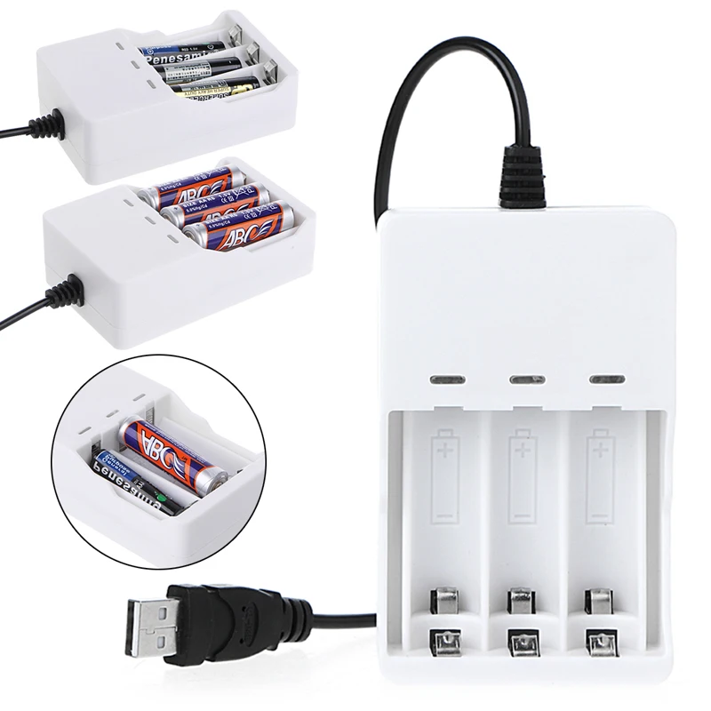 

new white Battery Charger 1.2V Universal Intelligent 3-Slot AA/AAA Ni-MH Ni-Cd Battery Charger USB Plug
