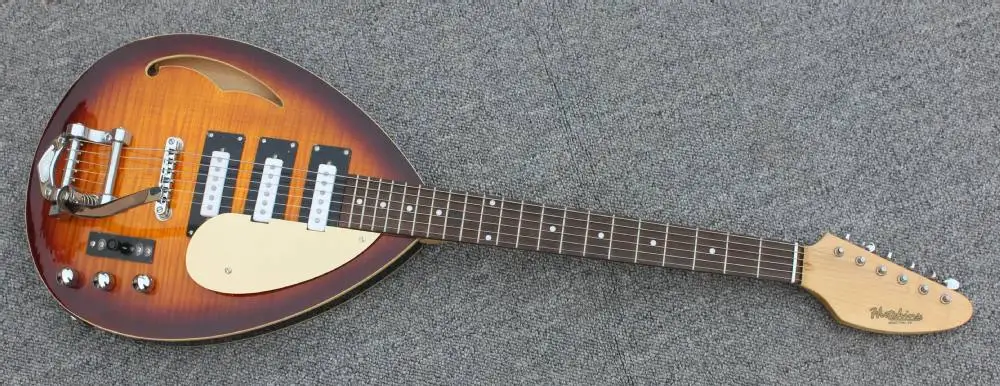 

China Made Teardrop Hollow Body Electric Guitar Flamed Maple Top VOX Vintage Sunburst Red w/3 pickups Vibrato Guitars