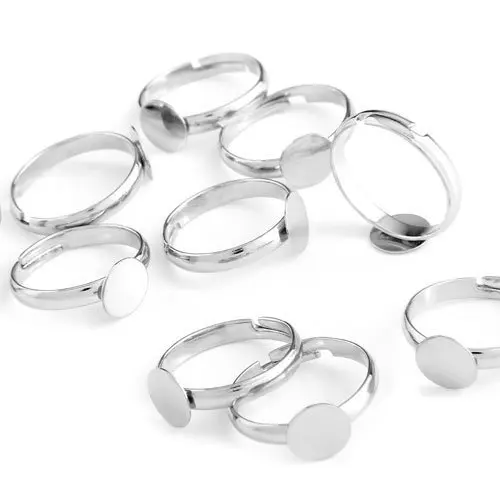 10 Silver Tone GLUE ON Pad Adjustable RING Blanks 8mm FASHIONglue