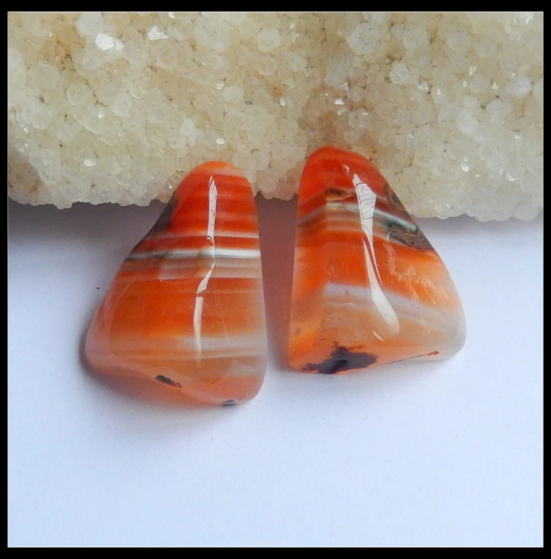 

Sales 1Pairs Natural Stone Orange Agate Freedom DIY Jewelry Fashion Cabochon Making Accessories 31x23x11mm 14.6g