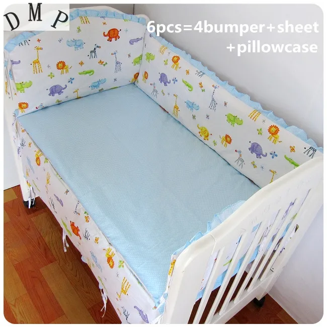 

Promotion! 6PCS 100% cotton baby bedding set of unpick and wash crib bedding set bed sheets (bumpers+sheet+pillow cover)