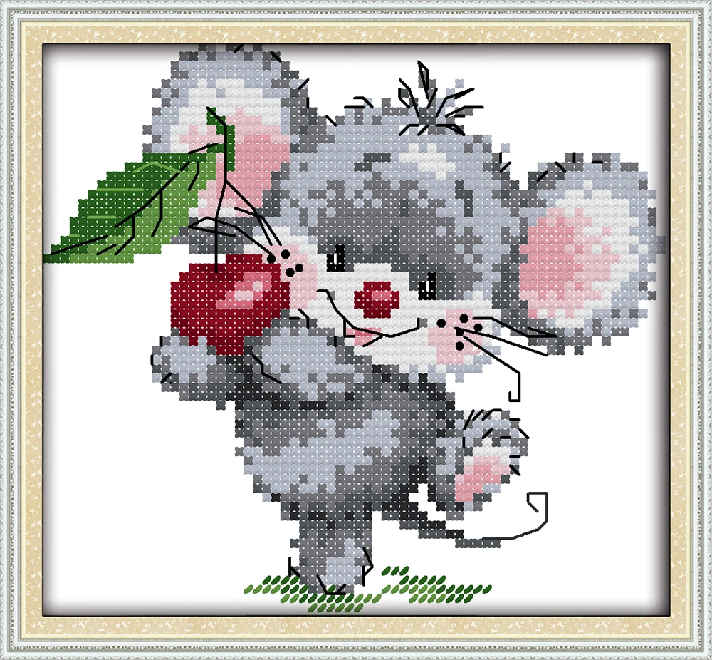 

The little mouse picking cherries, counted printed on fabric 14CT 11CT Cross Stitch kits,embroidery needlework Sets Home Decor