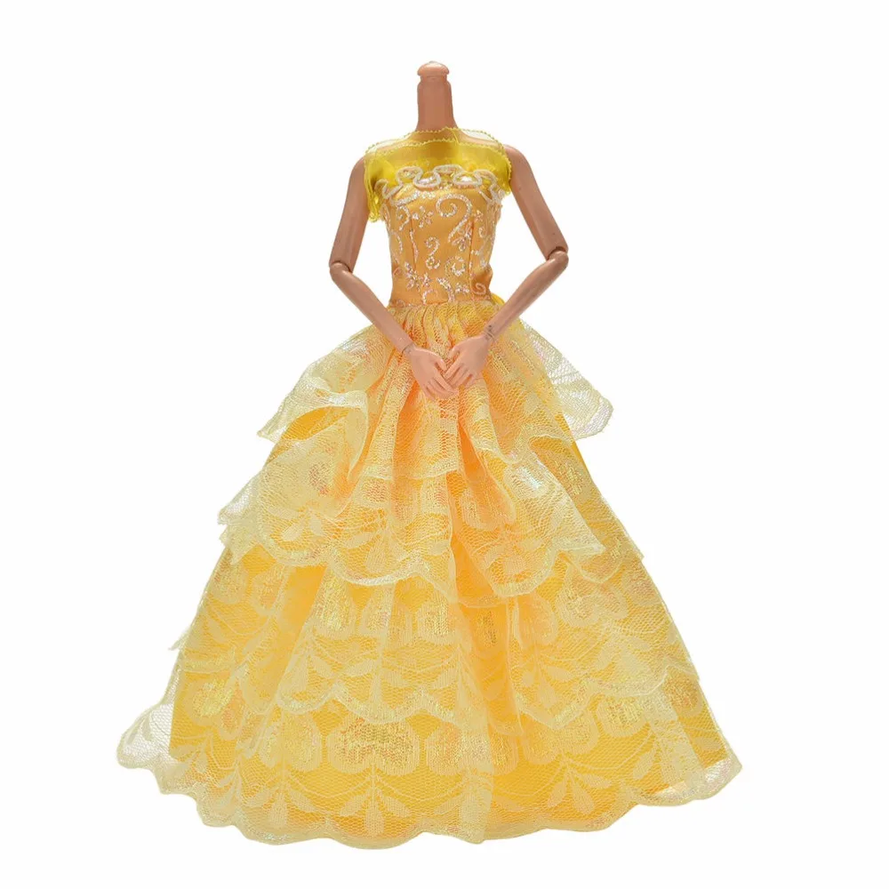1 шт. красивые желтые роскошные 4 слоя кружево свадебное платье для s Fashiol маленьких девочек аксессуары для кукол