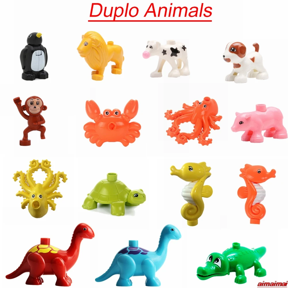 

Duplo Animals Dinosaurs Monkey Cat Rabbit Elephant Tortoise Tyrannosaurus Horse Blocks KIDS Toys Enlighten Bricks Animals Duplo