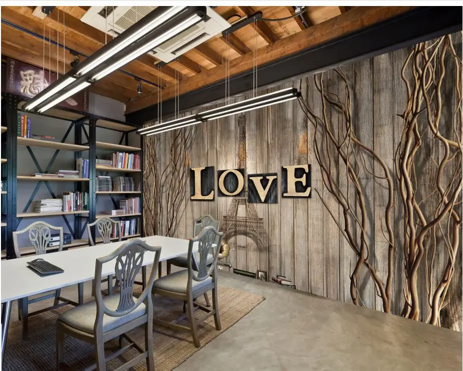 

Custom 3d mural wallpaper Vintage wood backdrop LOVE room modern wallpaper