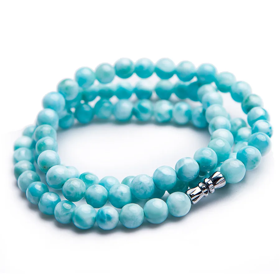 8mm Genuine Natural Blue Larimar Gemstone Crystal Round Bead Long Chain Necklace Women Femme AAAAAA Drop Shipping (1)