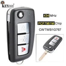 Keyecu 434Mhz PCF7961M Chip Fcc: CWTWB1G767 Vervanging Flip 3 Button Afstandsbediening Sleutelhanger Voor Nissan Rogue 2014 2015 2016 2017 2018