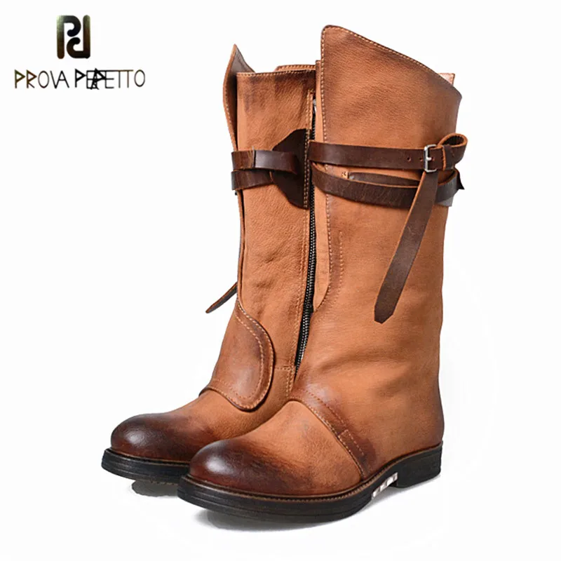 In Plush Hebilla light Bajo In Tacón Redondo light Fondo Largas Del Brown Cremallera Perfetto Correa Black Mujeres Real Retro Botas Pie lado De Nuevo Estilo Cuero black Grueso Brown Prova Dedo Sqw4Tn