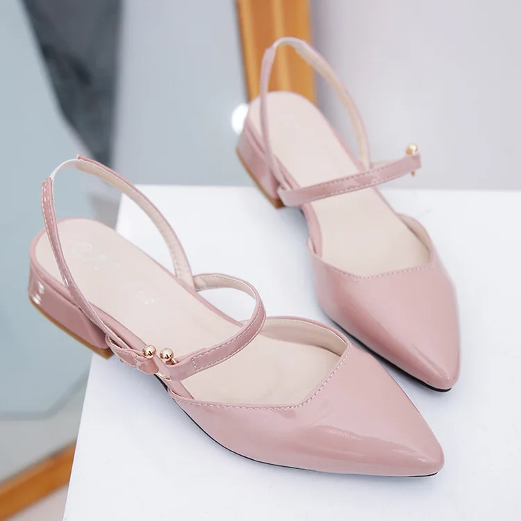 

Women Fashion Sandals Pointed Toe Shoes Fashion Patent Leather Rough Shoes