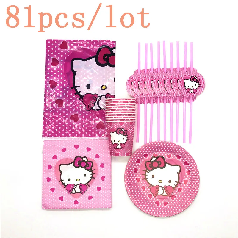 

81Pcs Hello KiteTheme Birthday Party Supplies Kids Girls Paper Tablecloth Cups Plates Disposable Tableware Sets Party Supply