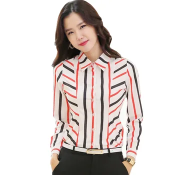 

Color Striped Lady Fashion Chiffon Shirts Plus Size S-4XL Autumn & Spring Korean OL Style Girls Casual Blouse