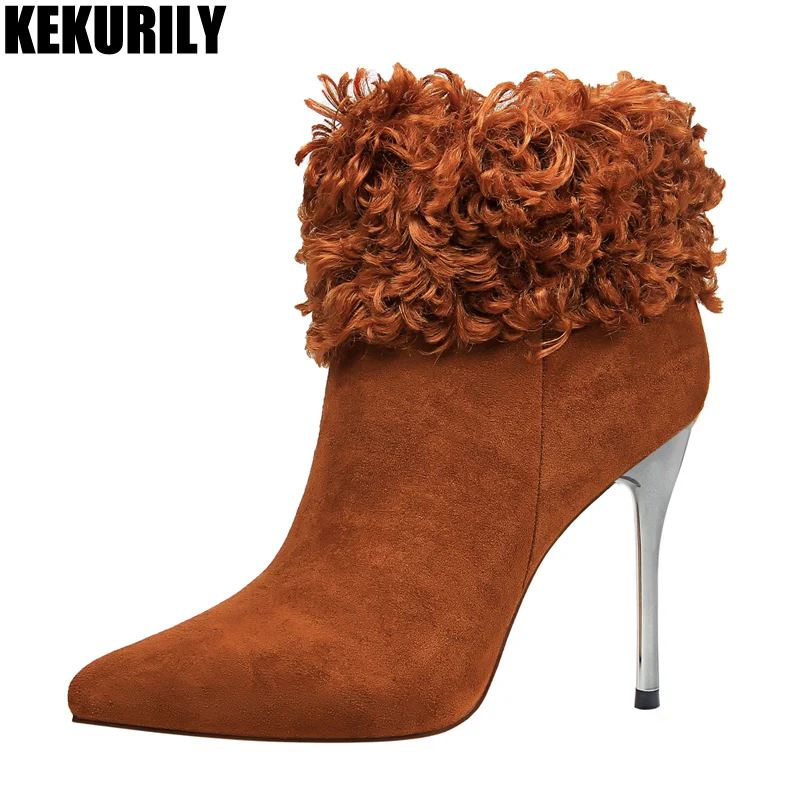 

KEKURILY Winter Snow Boots Women's Warm Ankle Boots Short Plush Female Fur booties Ladies fashion Shoes Women green brown Black